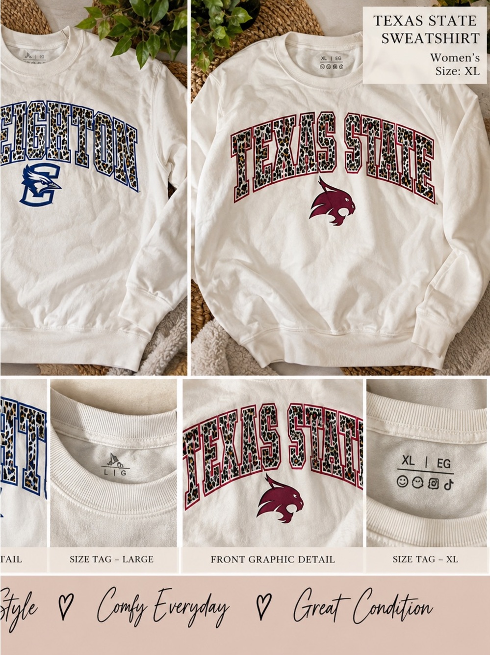 NWT White Womens Crewneck Sweatshirt Blue & Maroon Collegiate Graphics All Size